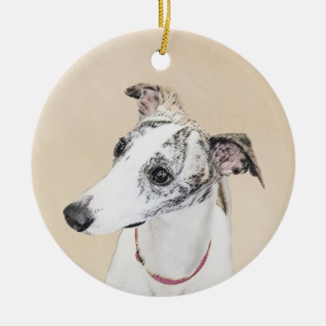 Whippet,English Whippet,Snap,white,brindle,dog,pup Ceramic Ornament (Front)
