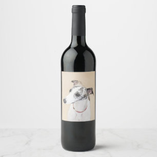 Whippet,English Whippet,Snap,white,brindle,dog,pup Wine Label