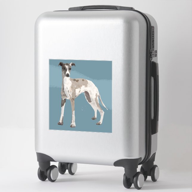 Whippet grey and white, blue background (Suitcase)