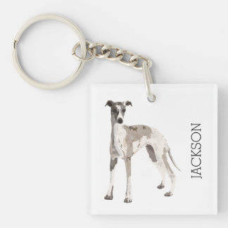 Whippet grey and white keychain