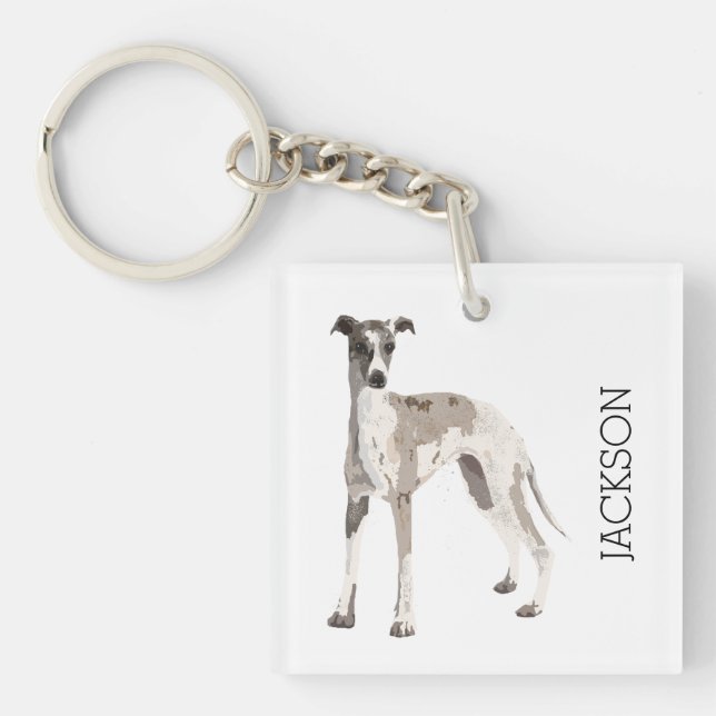 Whippet grey and white keychain (Front)