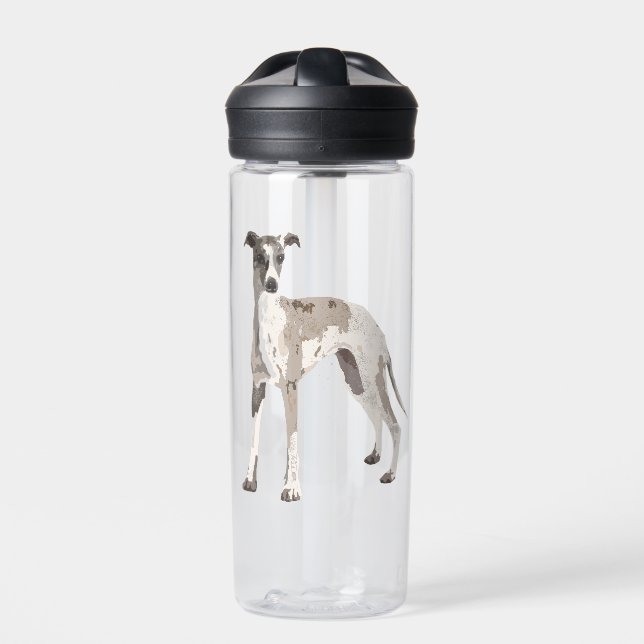Whippet grey and white water bottle (Front)