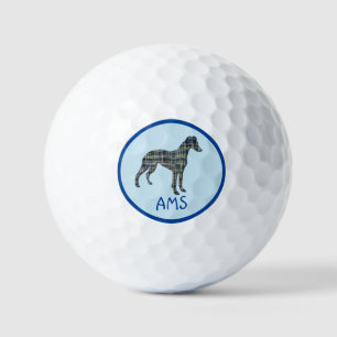 Whippet Grey Dog Silhouette Monogram Grid Blue Golf Balls