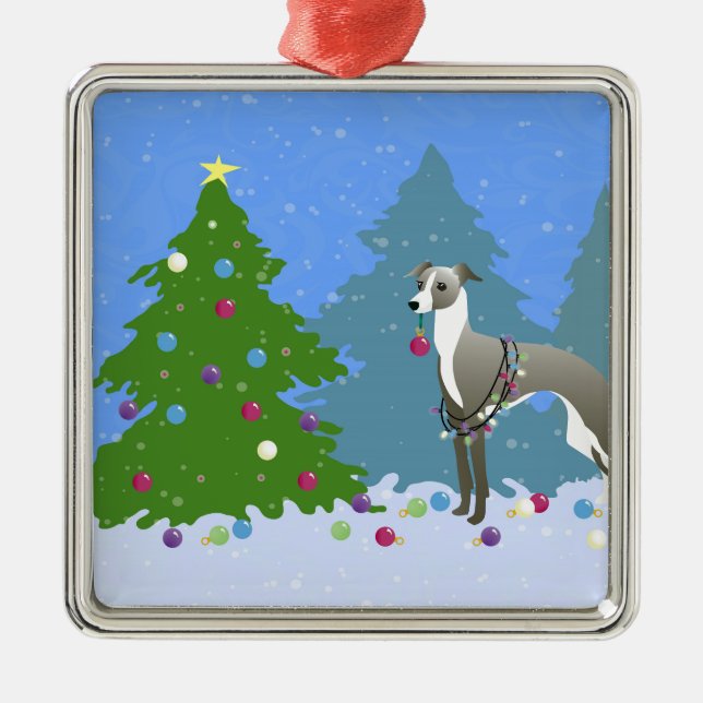 Whippet gris italien Décoration Tre de Noël (Devant)