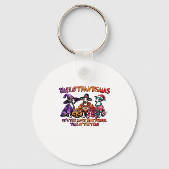 Whippet Halloween Thanksgiving Christmas Oversized Keychain (Front)