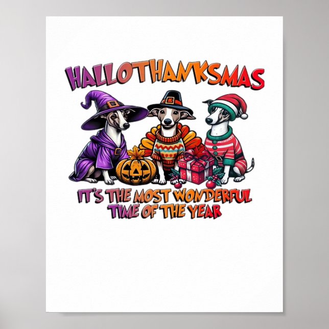 Whippet Halloween Thanksgiving Christmas Oversized Poster (Front)