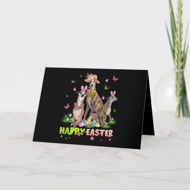 Whippet Happy Easter Bunny Eggs Easter Gift Kids Holiday Card (Front)