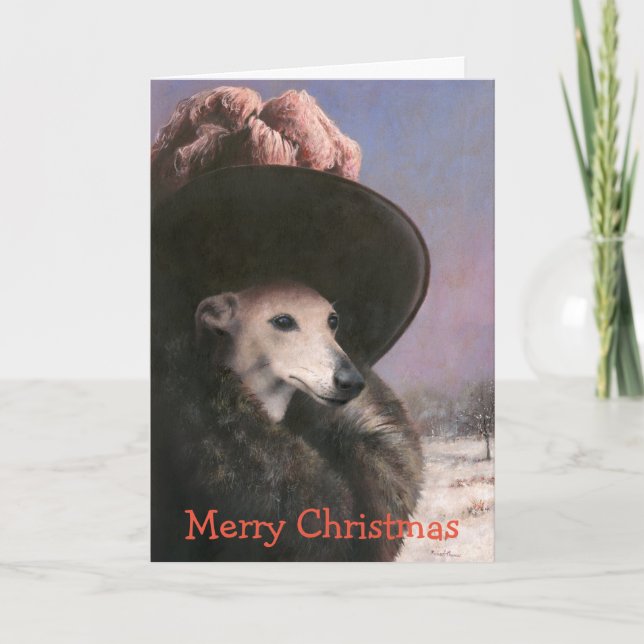 Whippet In Snow Christmas Card (Front)