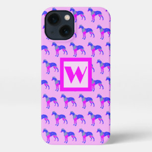 Whippet Italian Greyhound Dog Pink Silhouette Mono iPhone 13 Case