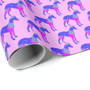 Whippet Italian Greyhound Dog Silhouette P&B Pink Wrapping Paper