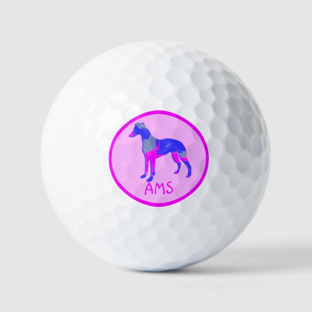 Whippet Italian Greyhound Pink Dog Silhouette Mono Golf Balls (Front)