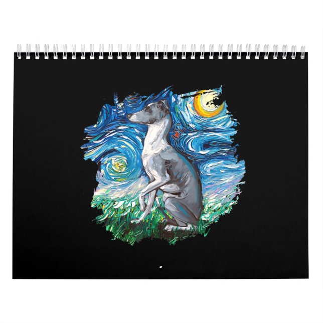 Whippet Italian Greyhound Starry Night Dog Art Calendar (Cover)
