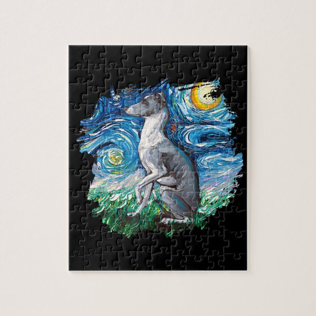 Whippet Italian Greyhound Starry Night Dog Art Jigsaw Puzzle (Vertical)