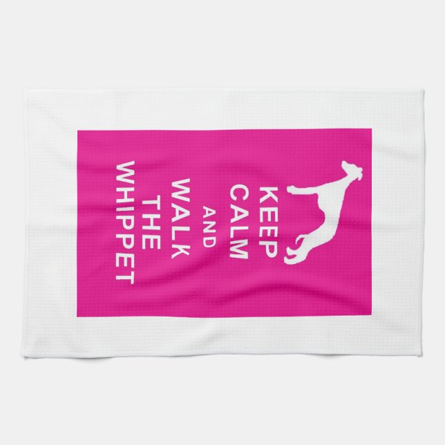 Whippet Keep Calm Walk the whippet tea towel (Horizontal)