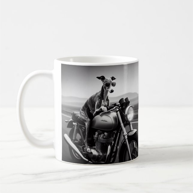 Whippet on a Motorcycle Coffee Mug (Left)