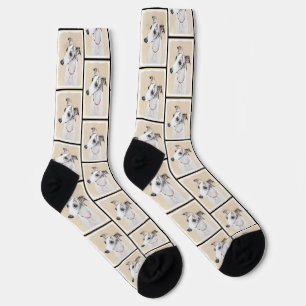 Whippet Painting Brindle White Original Dog Art Socks