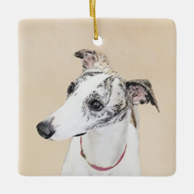 Whippet Painting - Cute Original Dog Art Ceramic Ornament (Front)