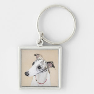 Whippet Painting - Cute Original Dog Art Keychain