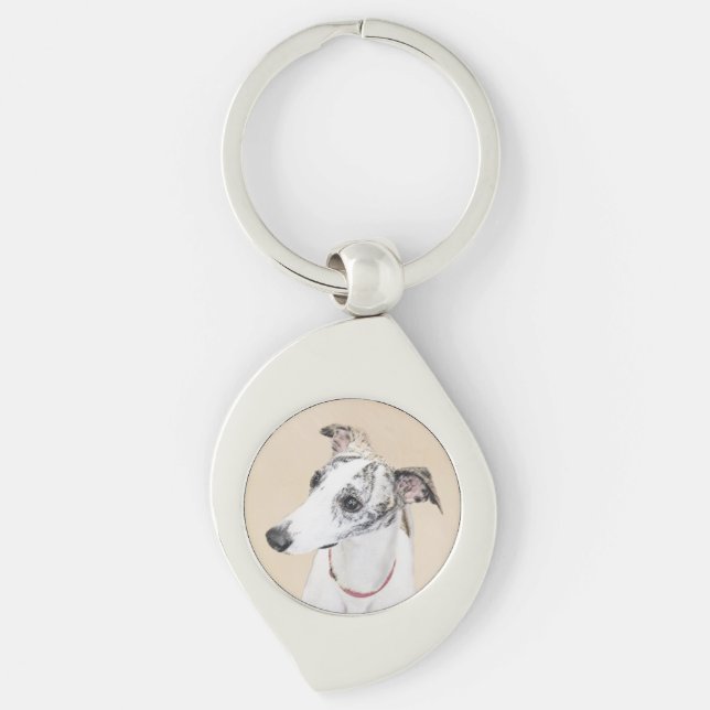 Whippet Painting - Cute Original Dog Art Keychain (Front)