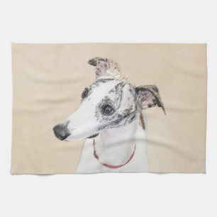 Whippet Painting - Cute Original Dog Art Kitchen Towel