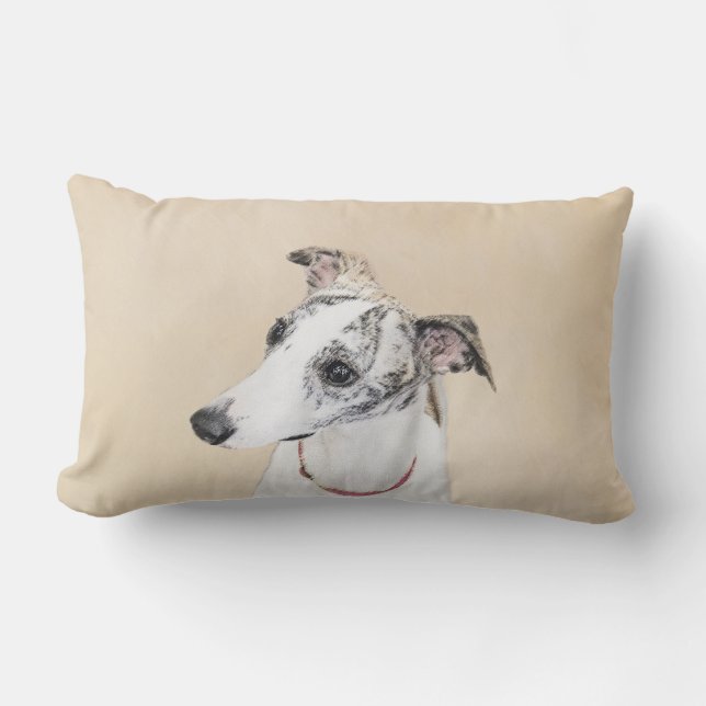 Whippet Painting - Cute Original Dog Art Lumbar Pillow (Front)