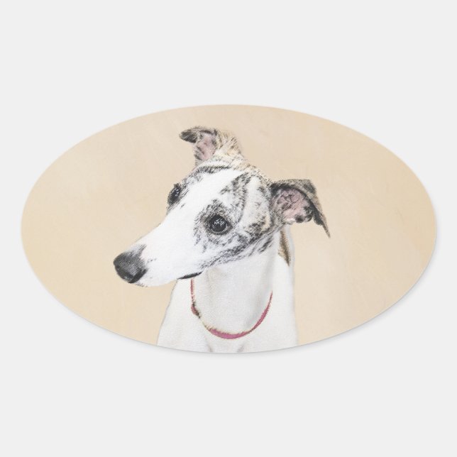 Whippet Painting - Cute Original Dog Art Oval Sticker (Front)