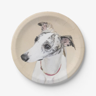 Whippet Painting - Cute Original Dog Art Paper Plate