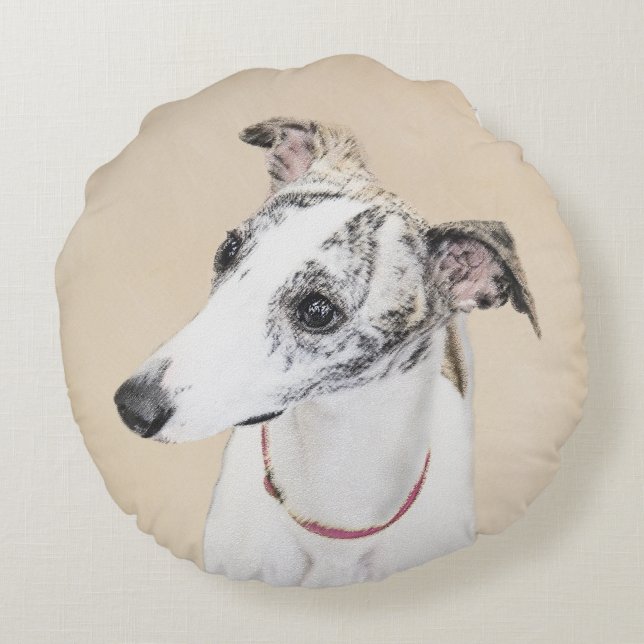 Whippet Painting - Cute Original Dog Art Round Pillow (Back)