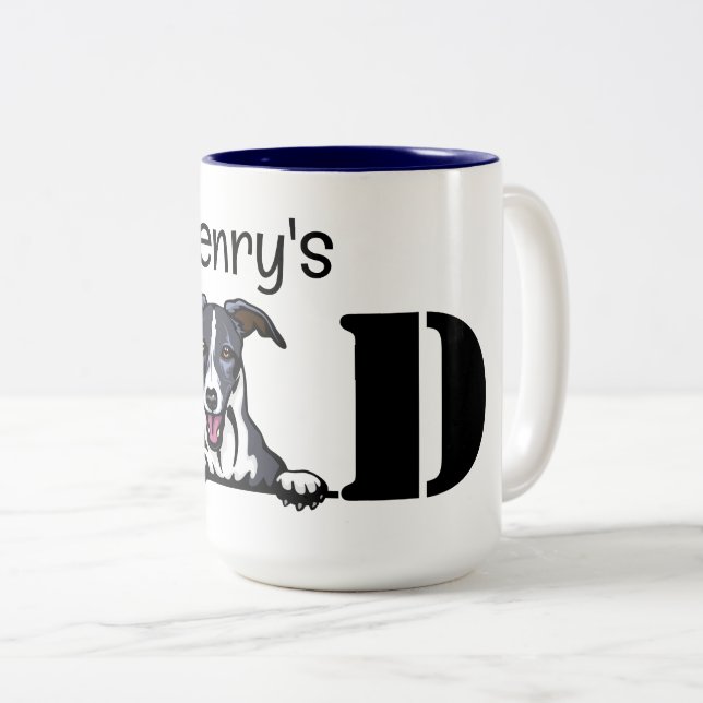 Whippet Peeking Personalized Dad Two-Tone Coffee Mug (Front Right)