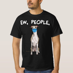 whippet people dog wearing face mask pullover .