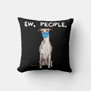 whippet people dog wearing face mask pullover . throw pillow