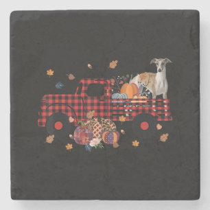 Whippet Pumpkin Truck Thanksgiving Halloween Gift Stone Coaster