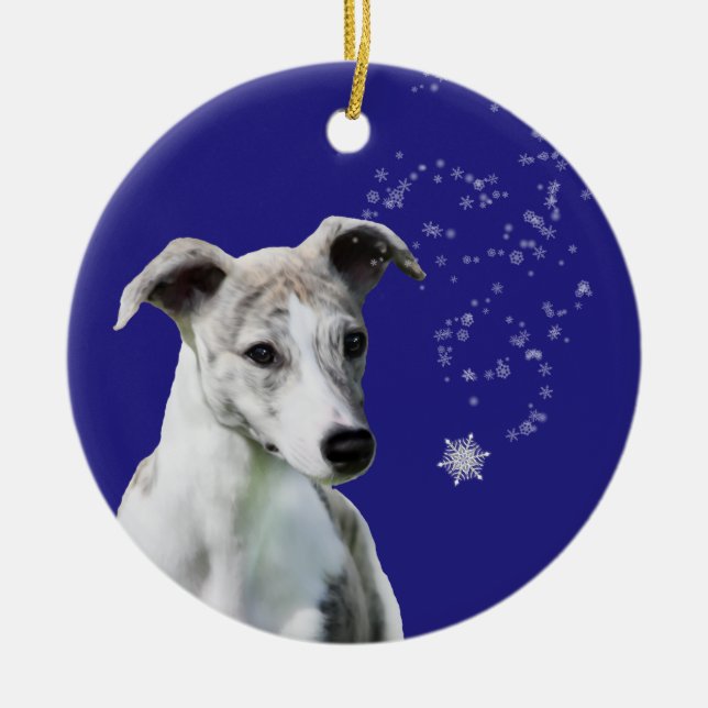 Whippet Puppy Holiday Snow Flurry Ornament (Front)