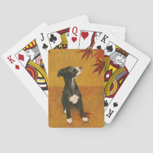 Whippet Puppy On Gold Playing Cards