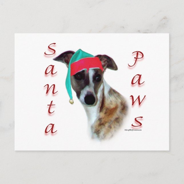 Whippet Santa Paws Holiday Postcard (Front)