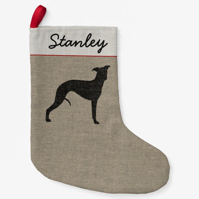Whippet Silhouette Cute Pet Dog Personalized Small Christmas Stocking (Front)