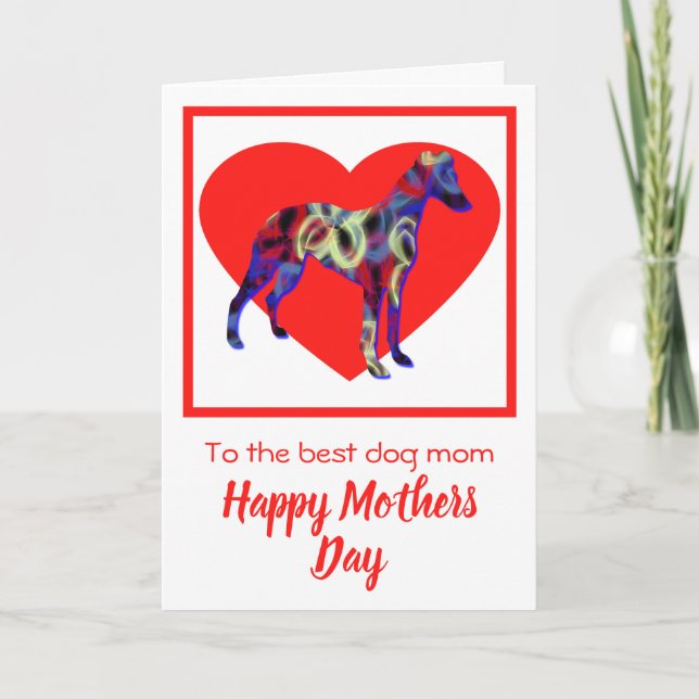 Whippet Silhouette Dog Red Heart Mother’s Day Card (Front)