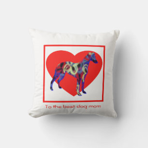 Whippet Silhouette Dog Red Heart Mother’s Day Throw Pillow