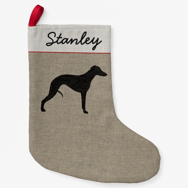 Whippet Silhouette Pet Dog Personalized Small Christmas Stocking (Front)