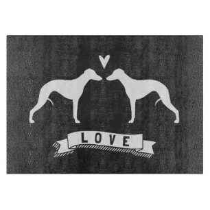 Whippet Silhouettes Love Cutting Board