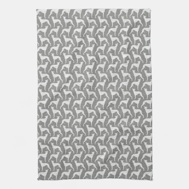 Whippet Silhouettes Pattern Kitchen Towel (Vertical)