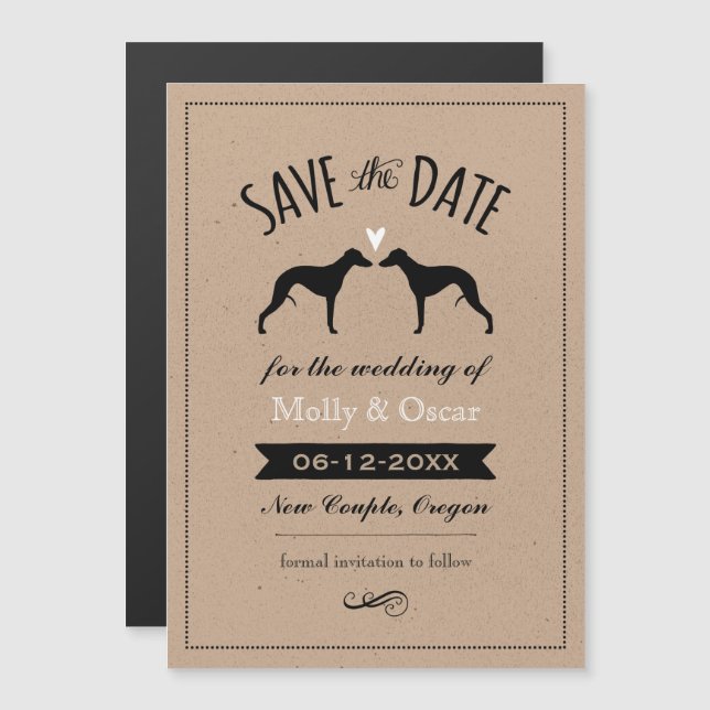 Whippet Silhouettes Wedding Save the Date Magnetic Invitation (Front/Back)