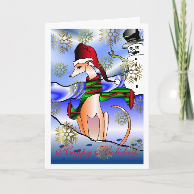 "Whippet Snow Day" Holiday Greeting Card (Front)