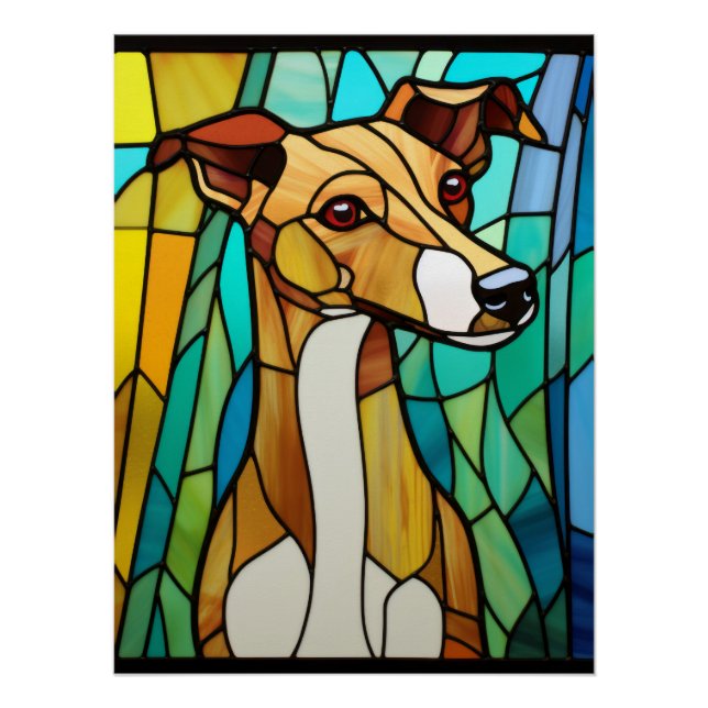 Whippet Stained Glass Dog Portrait  Poster (Front)