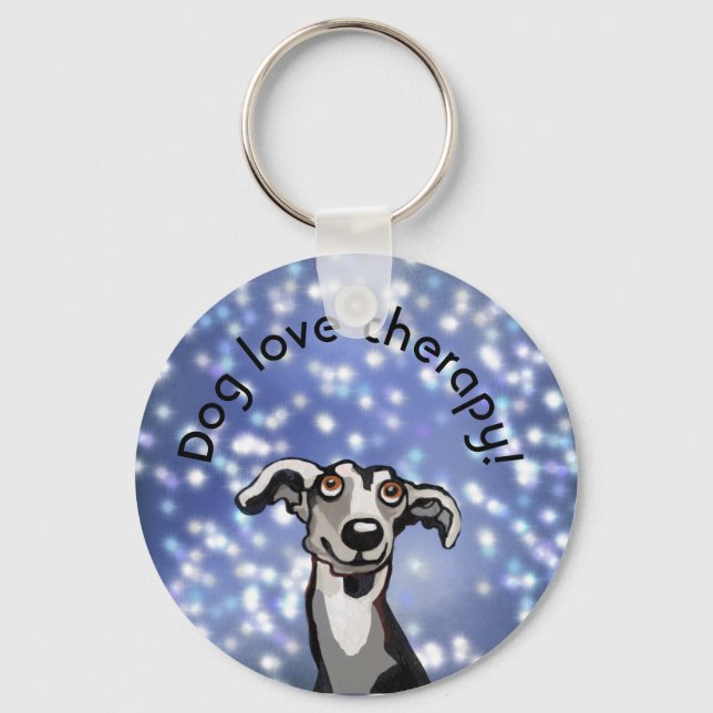 whippet starry night, dog love button keychain (Front)