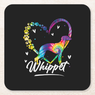 Whippet Tie Dye Rainbow Dog Lover Gift T-Shirt Square Paper Coaster
