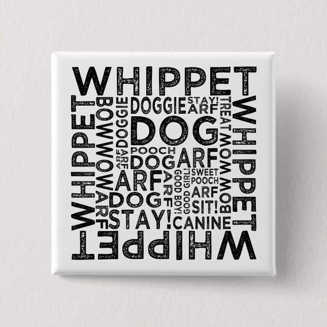 Whippet Typography 2 Inch Square Button (Front)