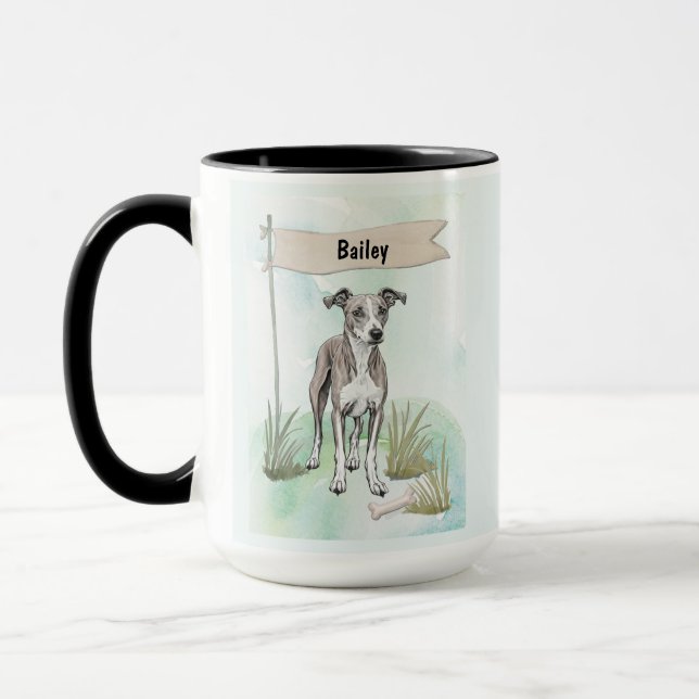 Whippet Watercolor Personalized Dog Mug (Left)