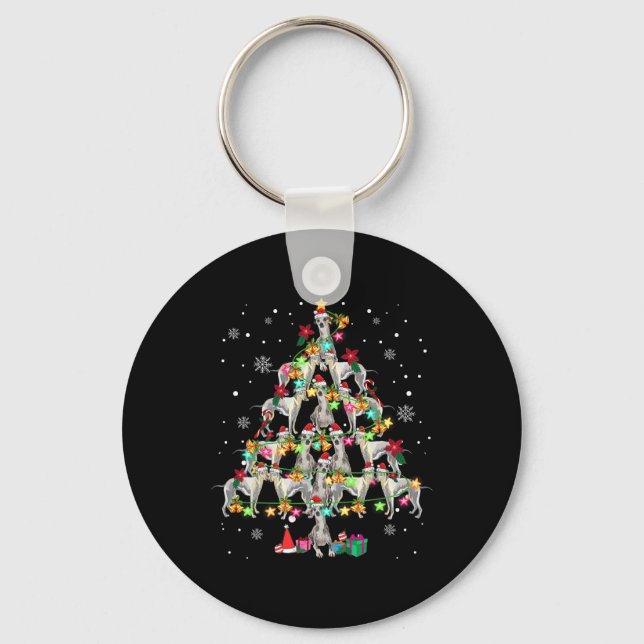 Whippets Christmas Tree Funny Whippets Lover Chris Keychain (Front)