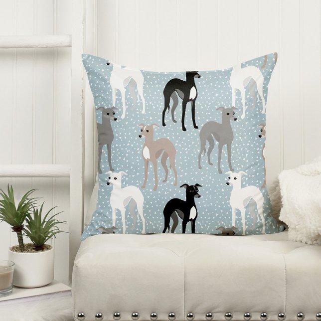 Whippets or Italian Greyhounds Retro Pattern Throw Pillow (Creator Uploaded)